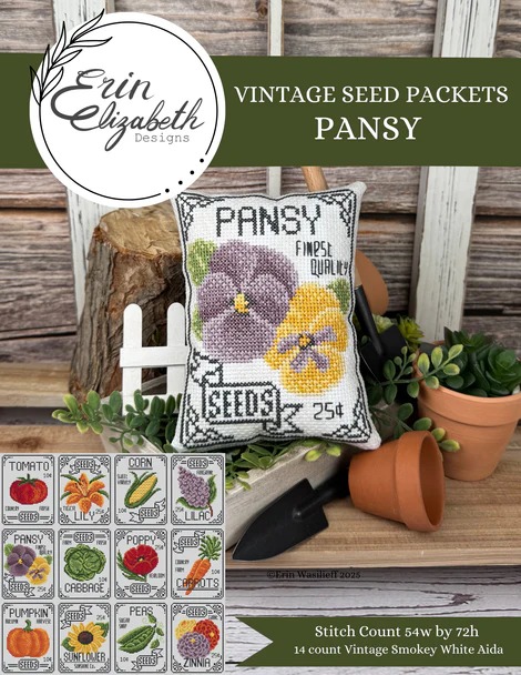 Vintage Seed Packets: Pansy - Cross Stitch Pattern, zoomed in. Select this picture to zoom back out.