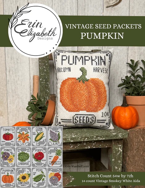Vintage Seed Packets: Pumpkin - Cross Stitch Pattern, zoomed in. Select this picture to zoom back out.