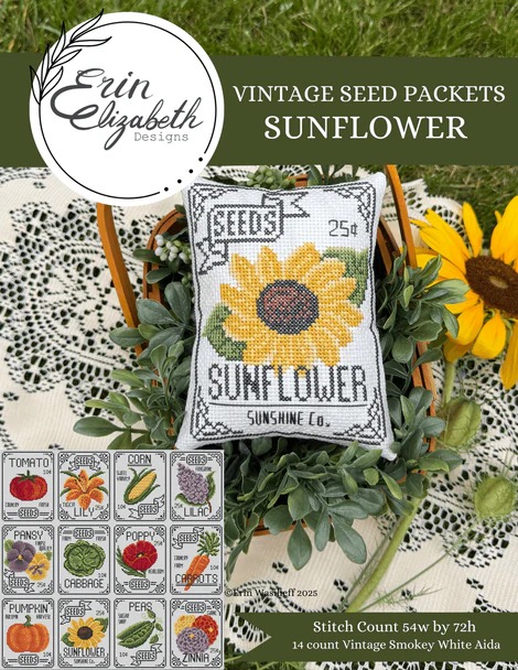 Vintage Seed Packets: Sunflower - Cross Stitch Pattern, zoomed in. Select this picture to zoom back out.