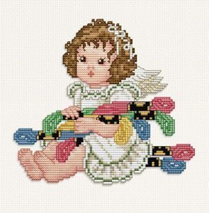 Stitching Angel With Floss - Cross Stitch Pattern