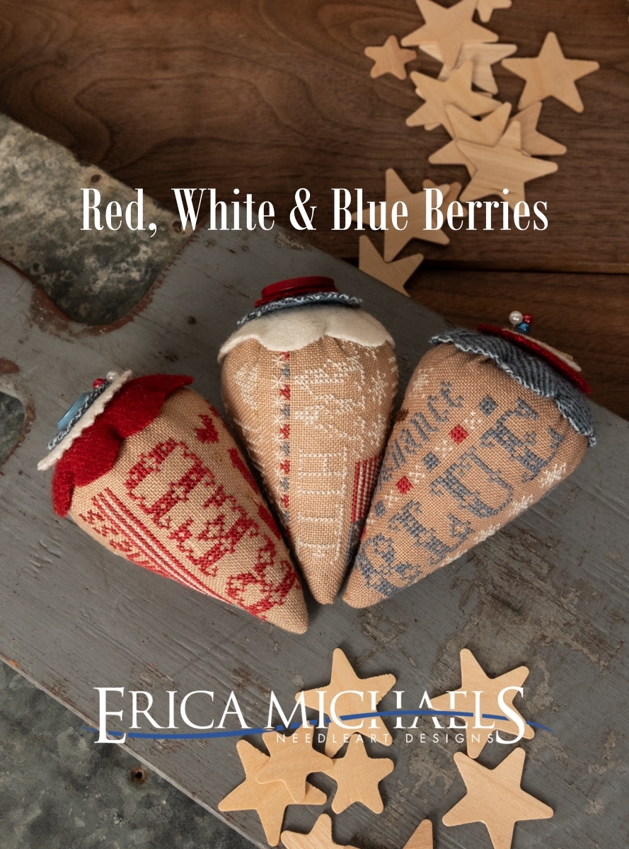 Red, White, & Blue Berries - Patriotic Cross Stitch Pattern, zoomed in. Select this picture to zoom back out.