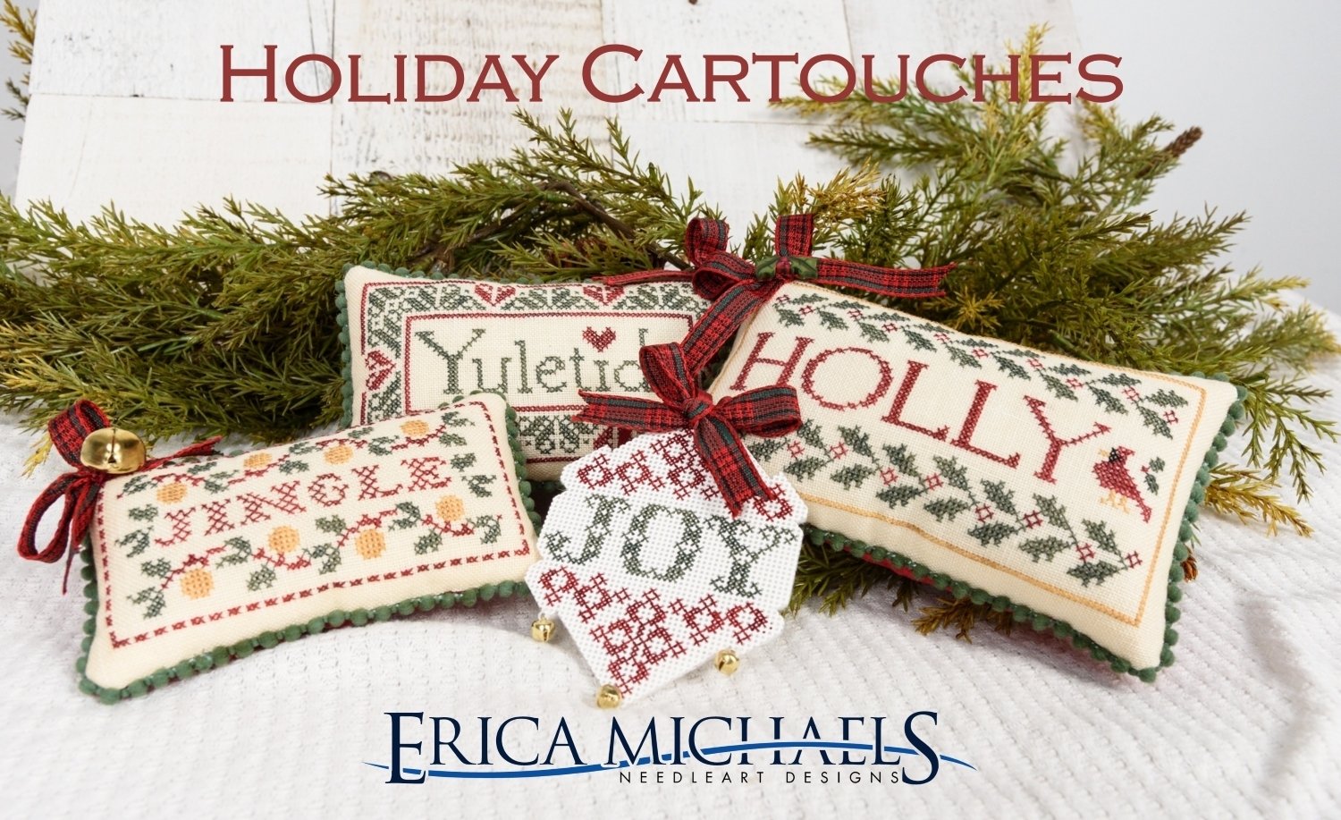 Holiday Cartouches - Christmas Cross Stitch Pattern, zoomed in. Select this picture to zoom back out.