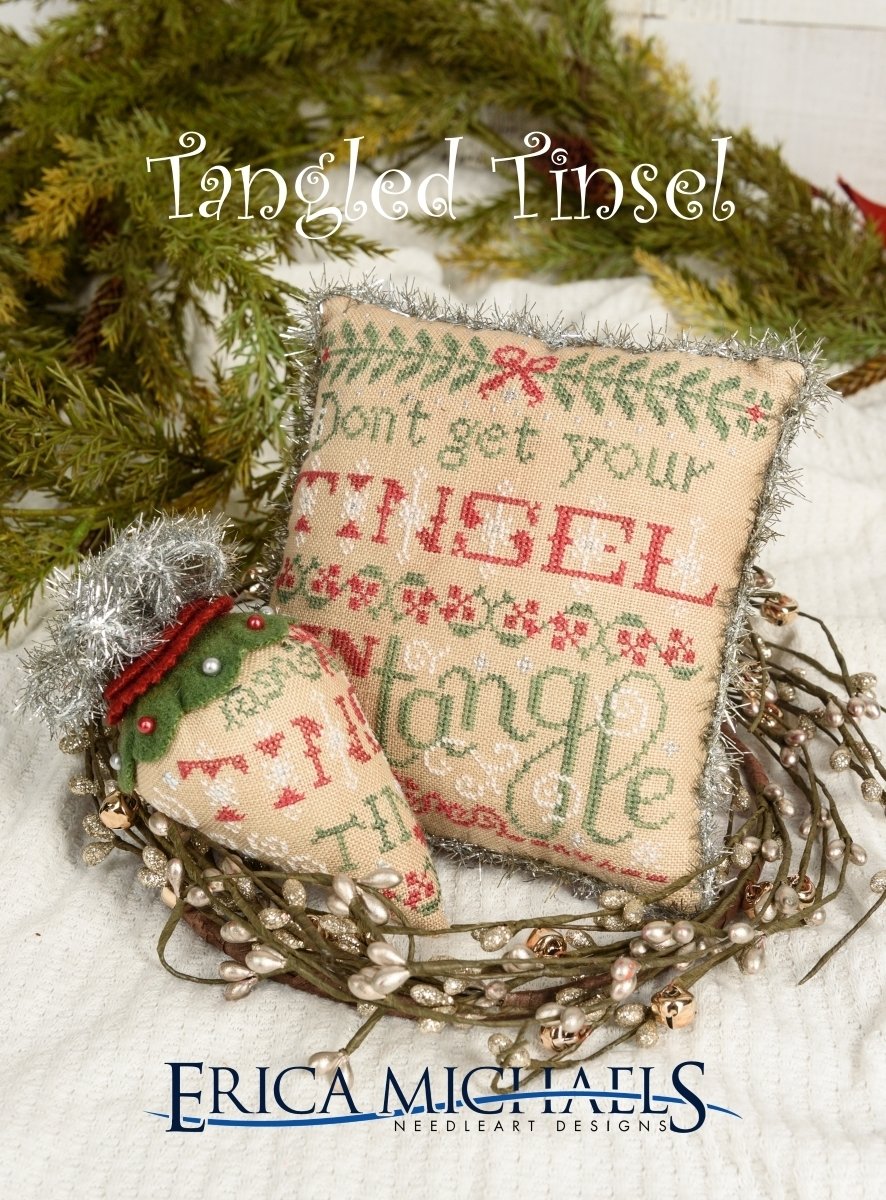 Tangled Tinsel - Christmas Cross Stitch Pattern, zoomed in. Select this picture to zoom back out.