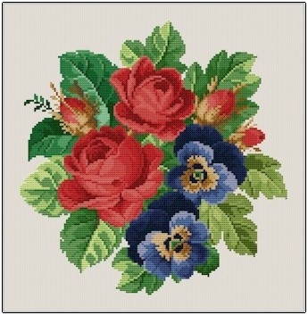 Roses & Pansies - Cross Stitch Pattern
