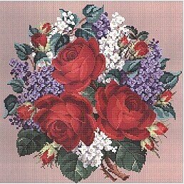 Roses And Lilacs Bouquet - Cross Stitch Pattern