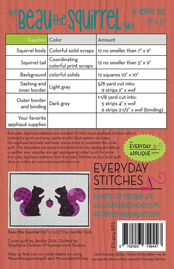 Everyday Stitches Beau The Squirrel - Quilt Pattern - 123Stitch