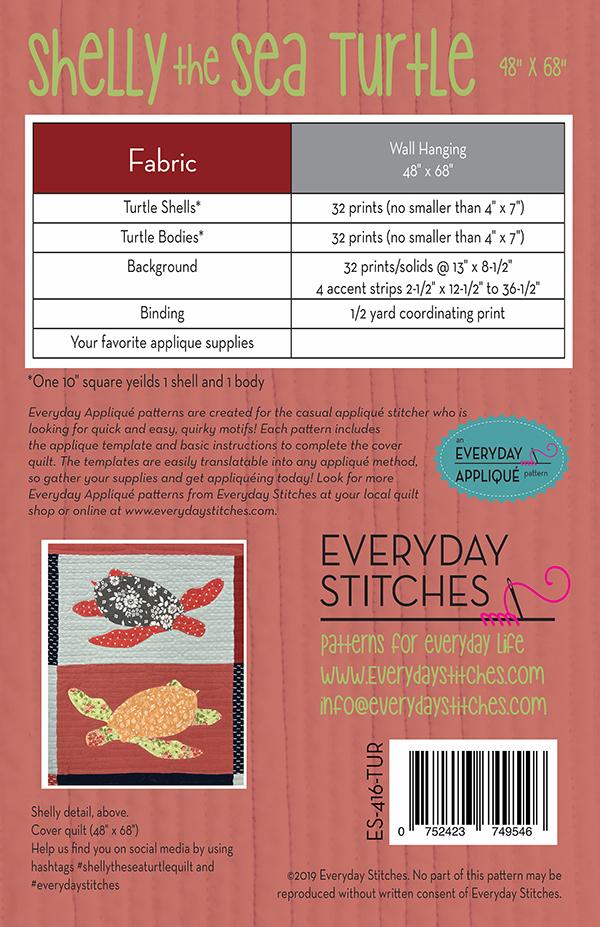 Shelly The Sea Turtle - Quilt Pattern, different perspective #1, zoomed in. Select this picture to zoom back out.
