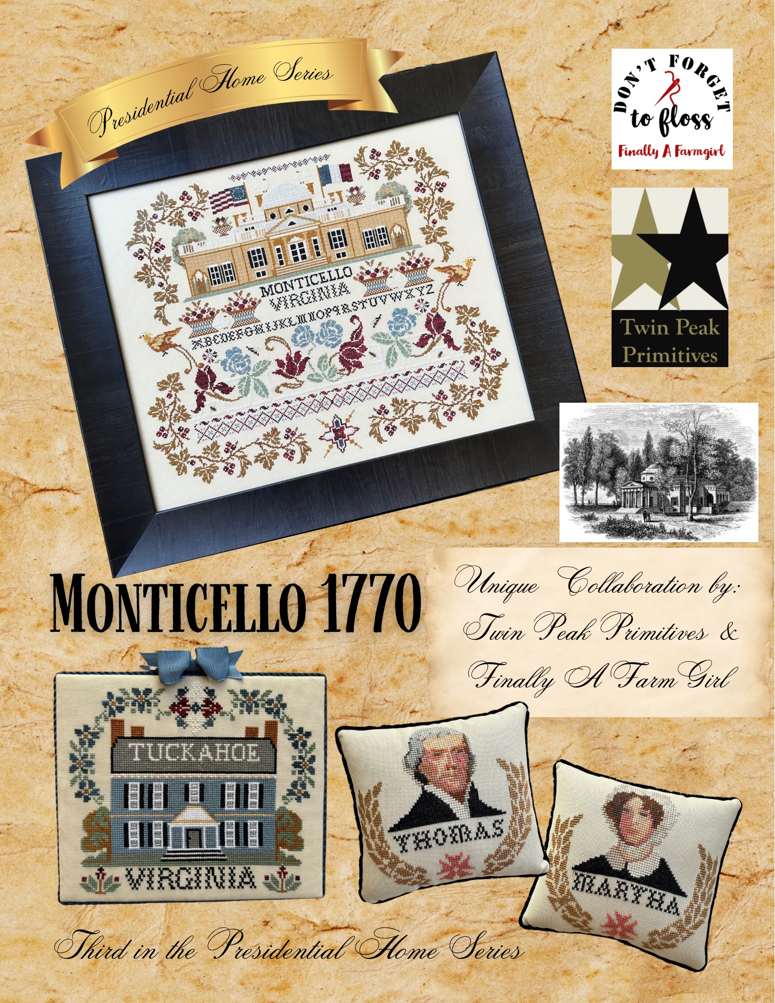 Monticello 1770 - Patriotic Cross Stitch Pattern