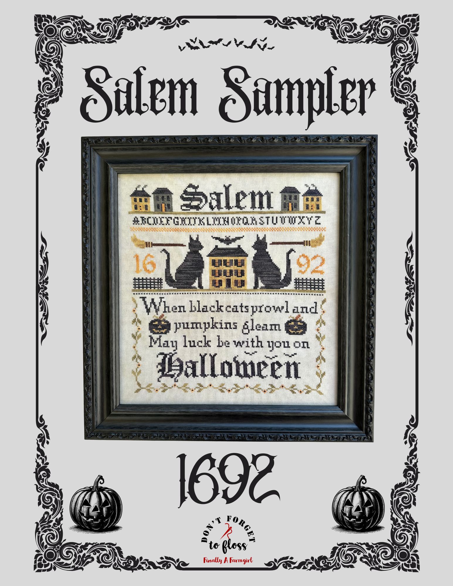 Salem Sampler - Halloween Cross Stitch Pattern, zoomed in. Select this picture to zoom back out.