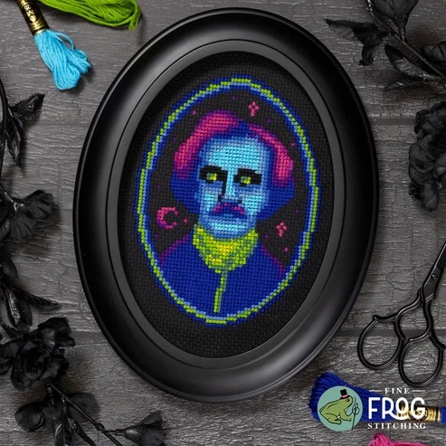 Edgar Allan Glow - Halloween Cross Stitch Pattern, zoomed in. Select this picture to zoom back out.