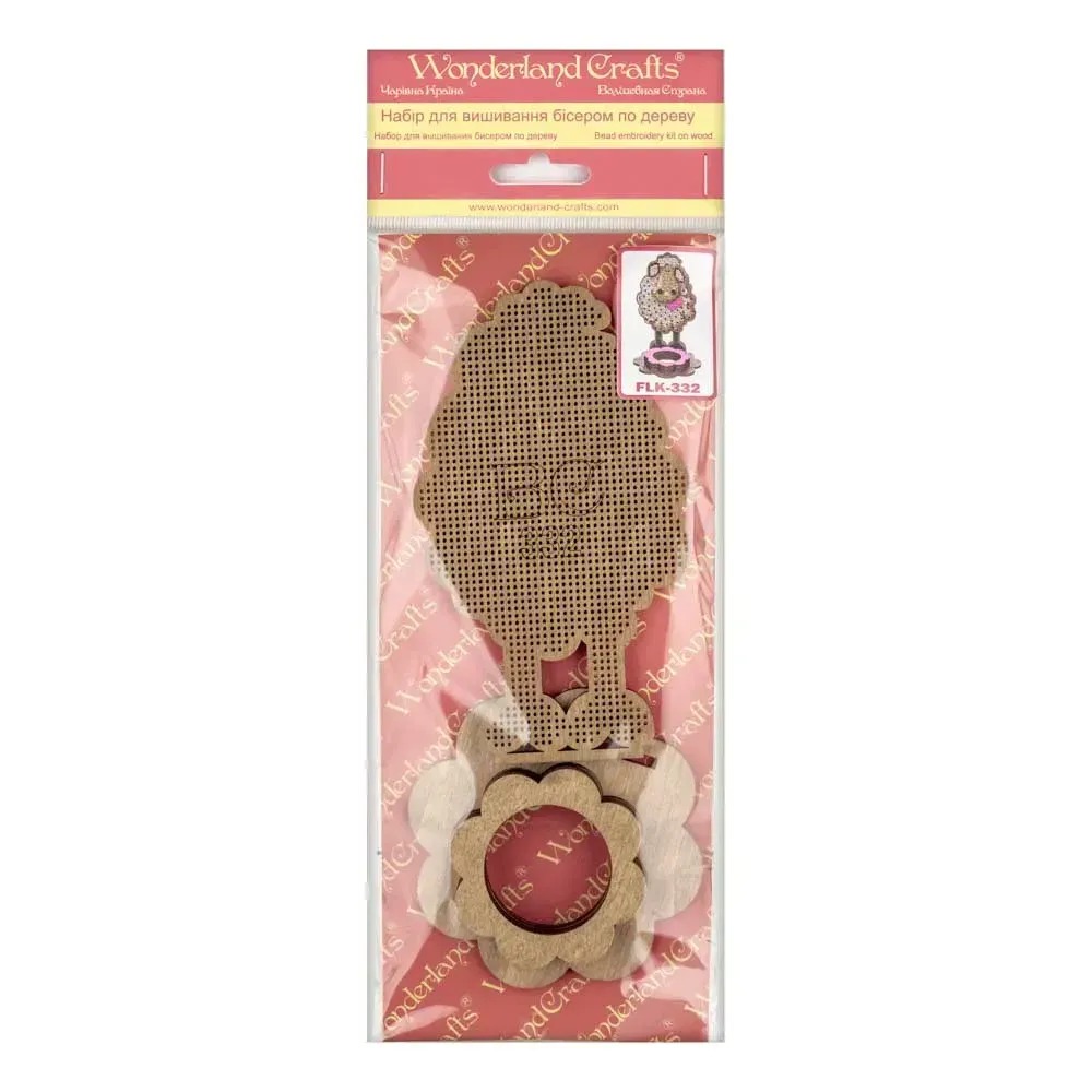 Lamb with Bow - Easter Egg Stand Ornament Wooden Bead Kit, different perspective #2, zoomed in. Select this picture to zoom back out.