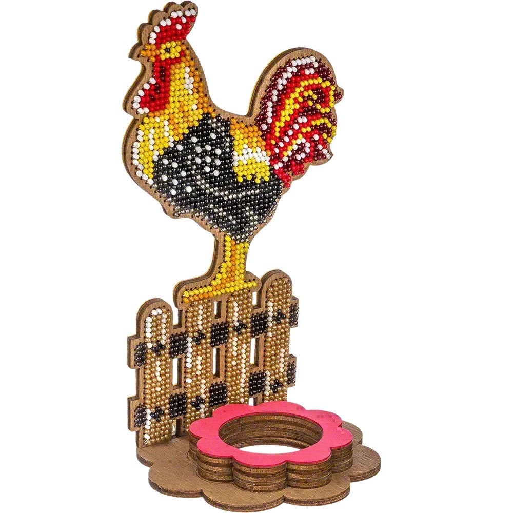 Easter Rooster - Easter Egg Stand Ornament Wooden Bead Kit, different perspective #1, zoomed in. Select this picture to zoom back out.