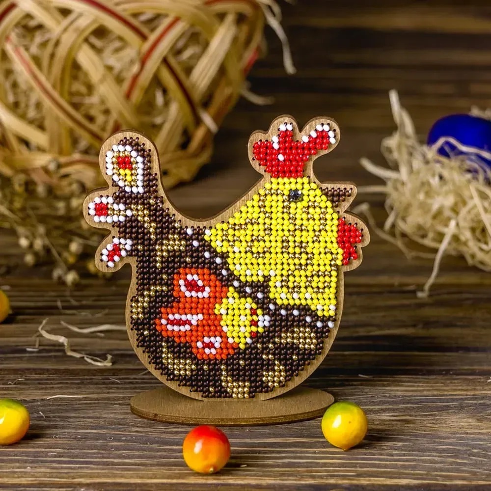 Colorful Hen - Ornament Wooden Bead Kit, zoomed in. Select this picture to zoom back out.