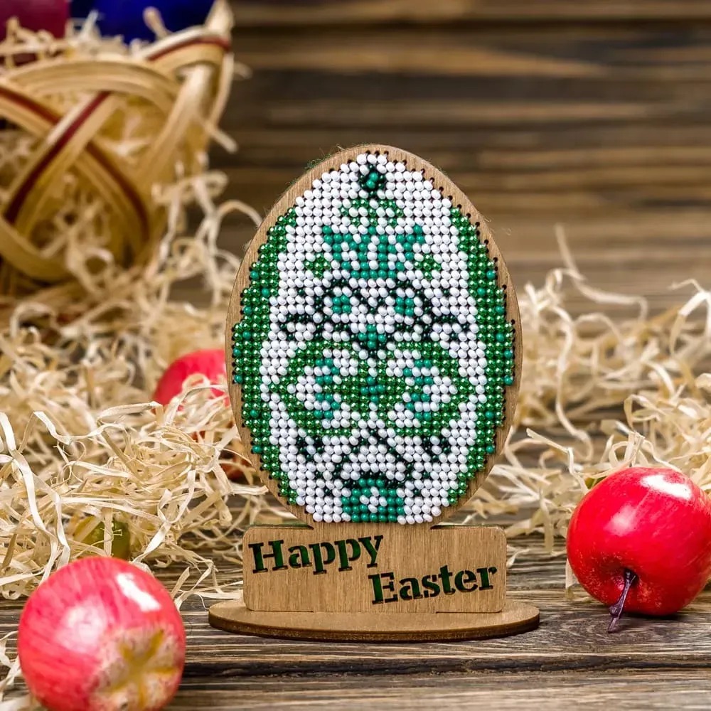 Easter Egg - Happy Easter Green - Wooden Bead Kit, zoomed in. Select this picture to zoom back out.