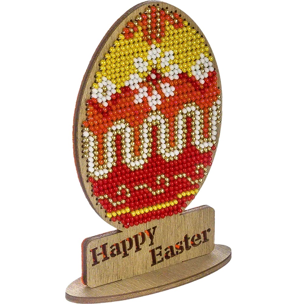 Easter Egg - Happy Easter Red & Yellow - Wooden Bead Kit, different perspective #1, zoomed in. Select this picture to zoom back out.