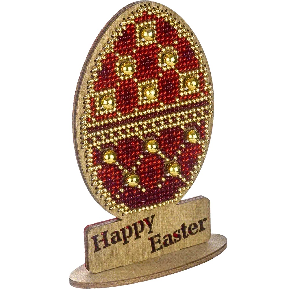 Easter Egg - Happy Easter Red - Ornament Wooden Bead Kit, different perspective #1, zoomed in. Select this picture to zoom back out.