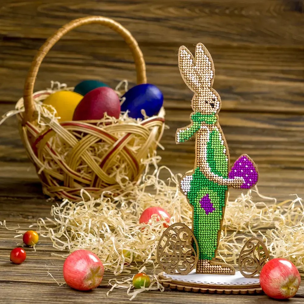 Easter Bunny - Ornament Wooden Bead Kit, zoomed in. Select this picture to zoom back out.