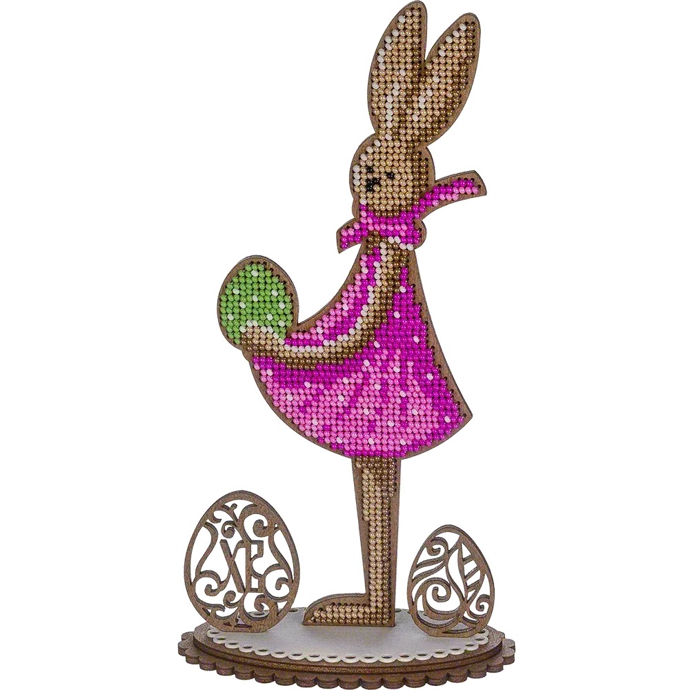 Easter Bunny Lady - Ornament Wooden Bead Kit, different perspective #2, zoomed in. Select this picture to zoom back out.