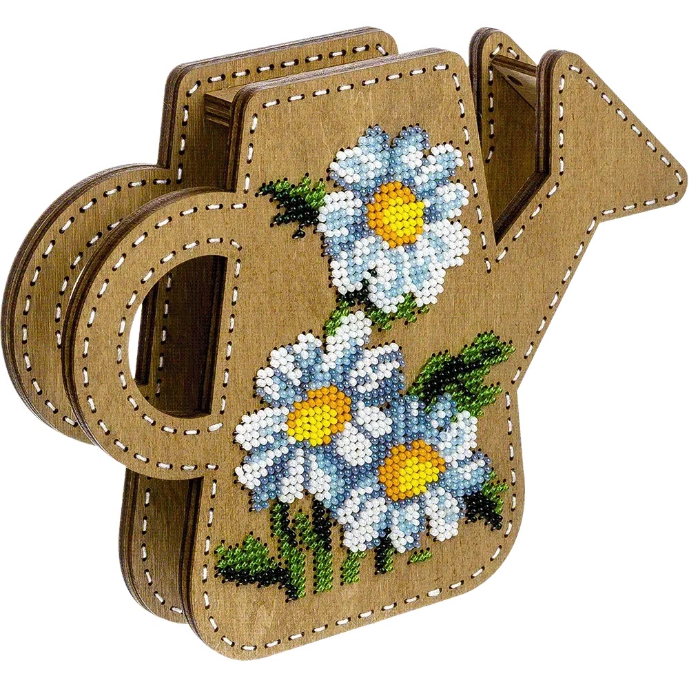 Floral Watering Can - Double-Sided Vase Wooden Bead Kit, different perspective #1, zoomed in. Select this picture to zoom back out.