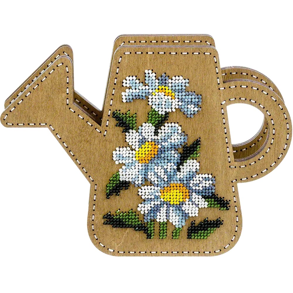 Floral Watering Can - Double-Sided Vase Wooden Bead Kit, different perspective #2, zoomed in. Select this picture to zoom back out.