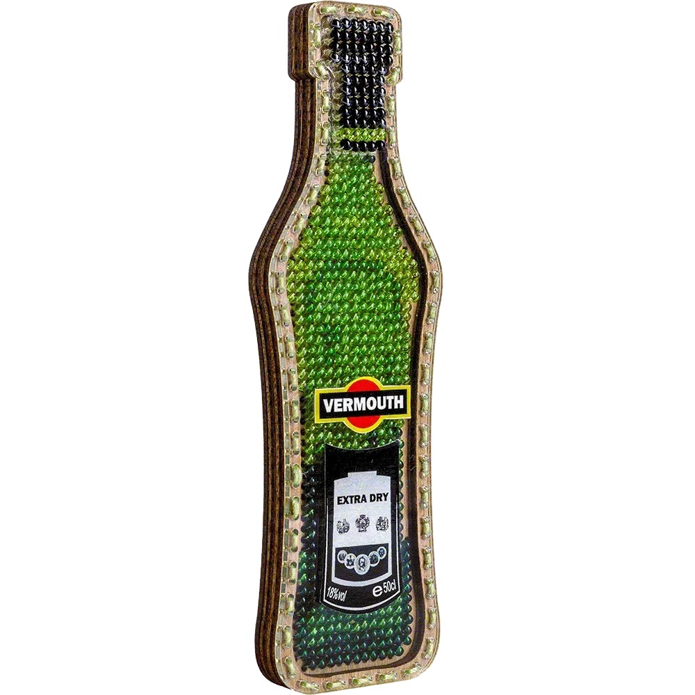 Vermouth Bottle - Christmas Ornament Wooden Bead Kit, different perspective #1, zoomed in. Select this picture to zoom back out.