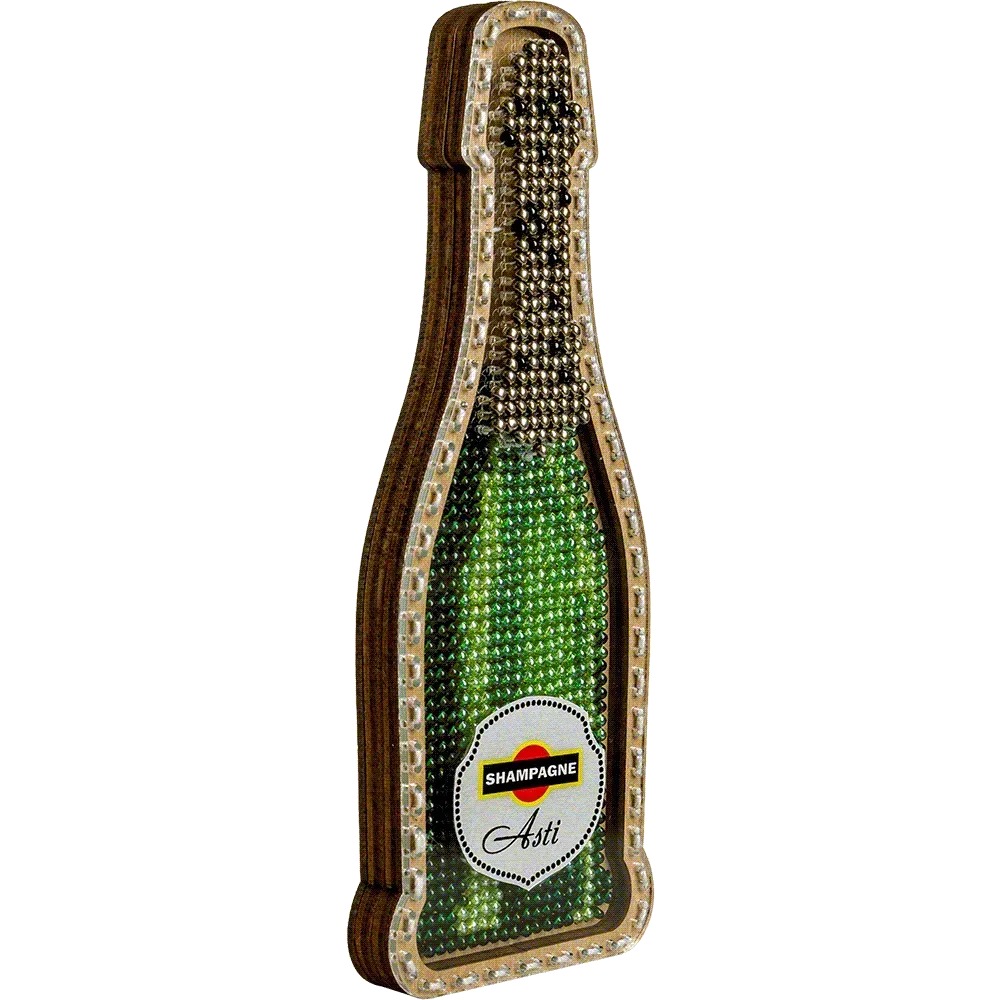 Champagne Bottle - Christmas Ornament Wooden Bead Kit, different perspective #1, zoomed in. Select this picture to zoom back out.