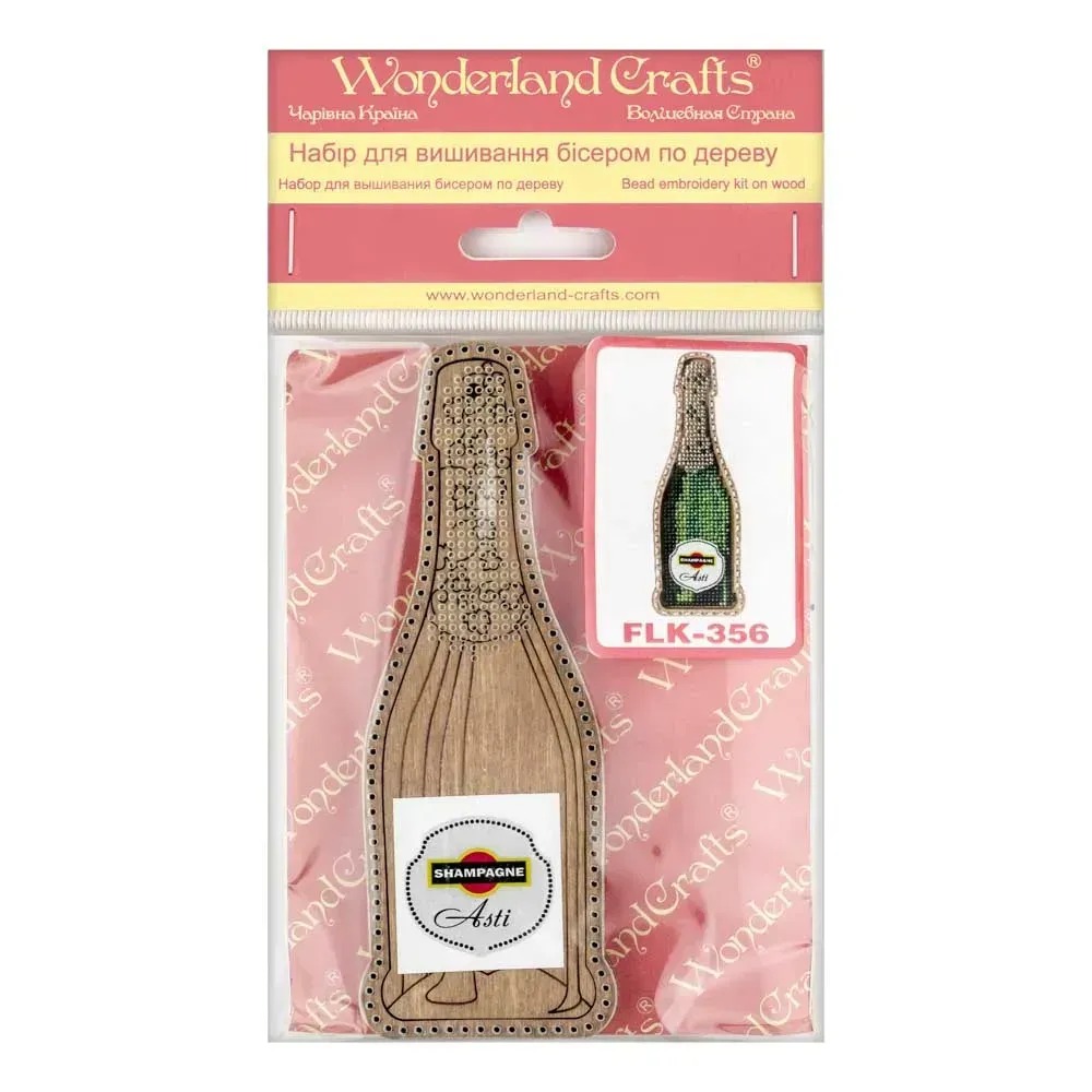 Champagne Bottle - Christmas Ornament Wooden Bead Kit, different perspective #2, zoomed in. Select this picture to zoom back out.