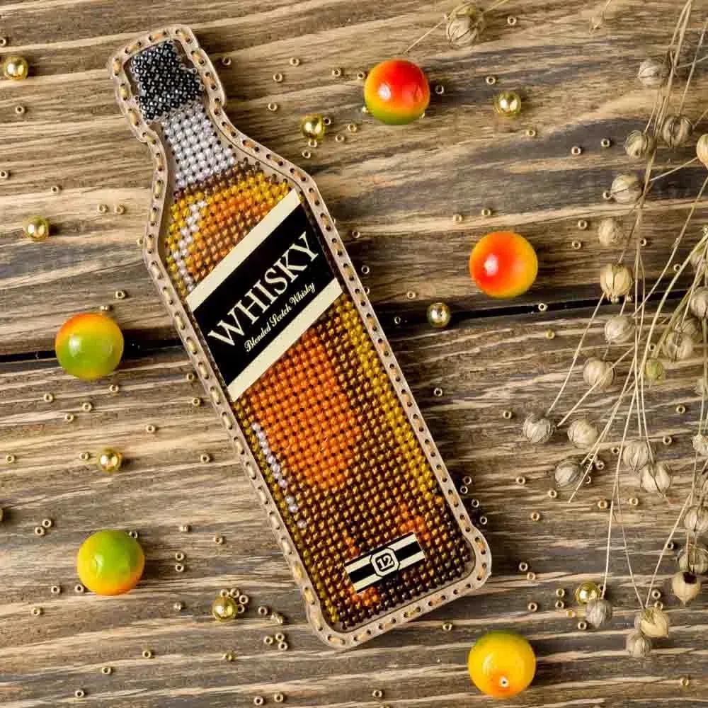 Whiskey Bottle - Christmas Ornament Wooden Bead Kit, zoomed in. Select this picture to zoom back out.