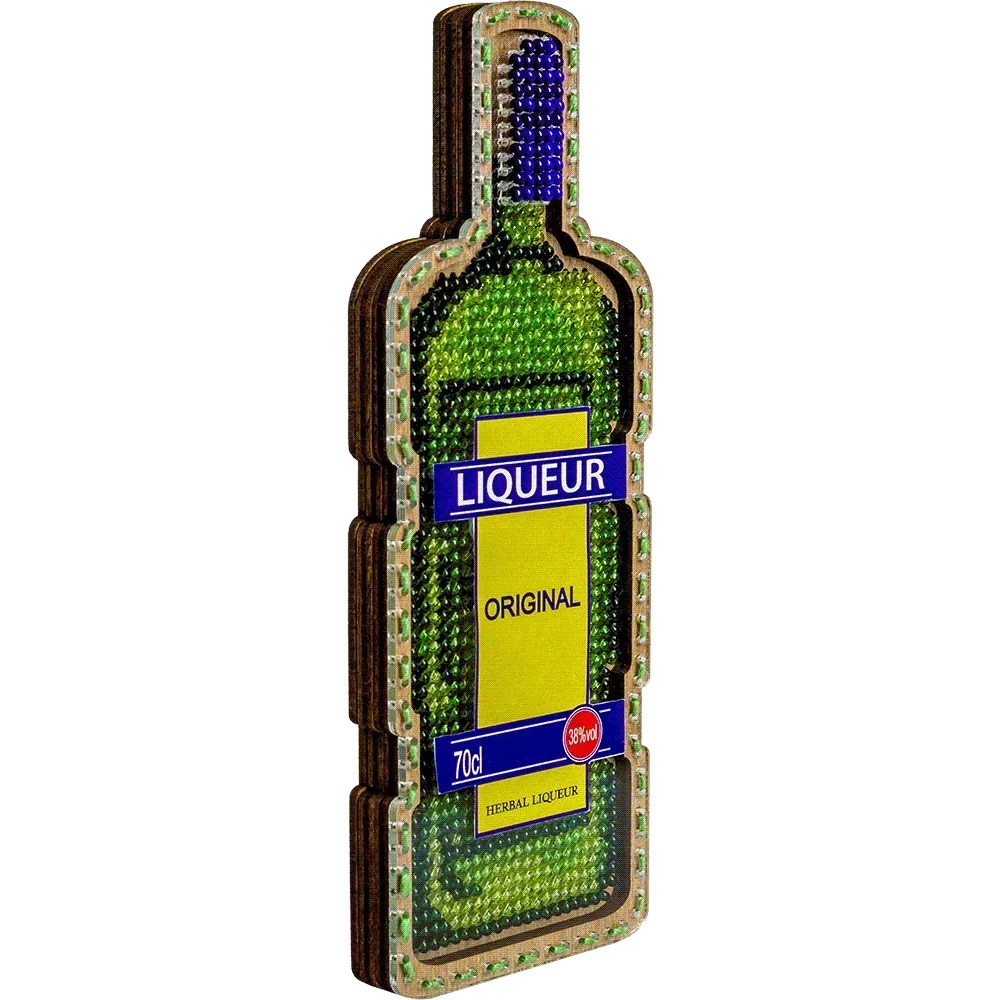 Herbal Liqueur Bottle - Christmas Ornament Wooden Bead Kit, different perspective #1, zoomed in. Select this picture to zoom back out.