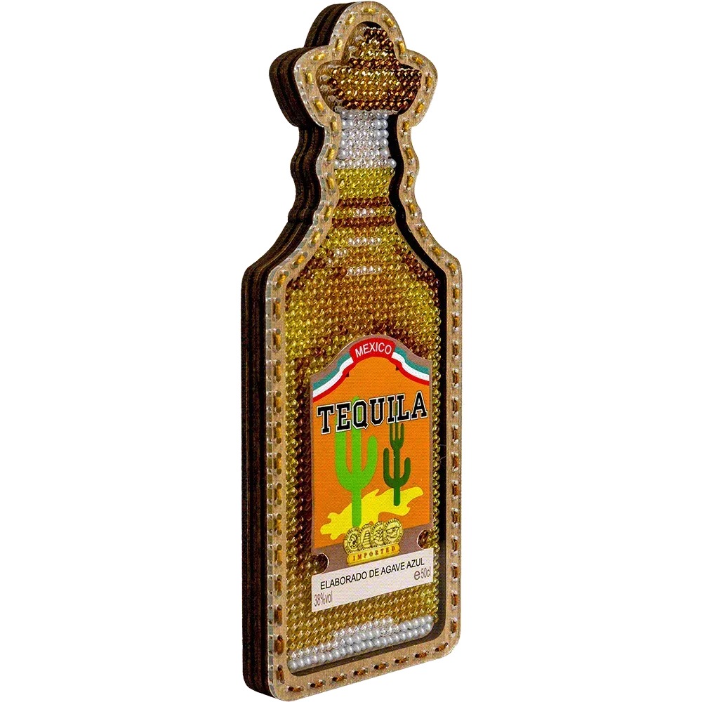 Tequila Bottle - Christmas Ornament Wooden Bead Kit, different perspective #1, zoomed in. Select this picture to zoom back out.