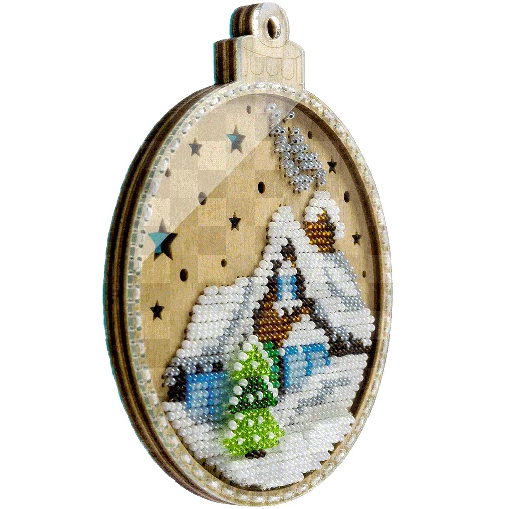 Mountain Cabin - Christmas Ornament Wooden Bead Kit, different perspective #1, zoomed in. Select this picture to zoom back out.