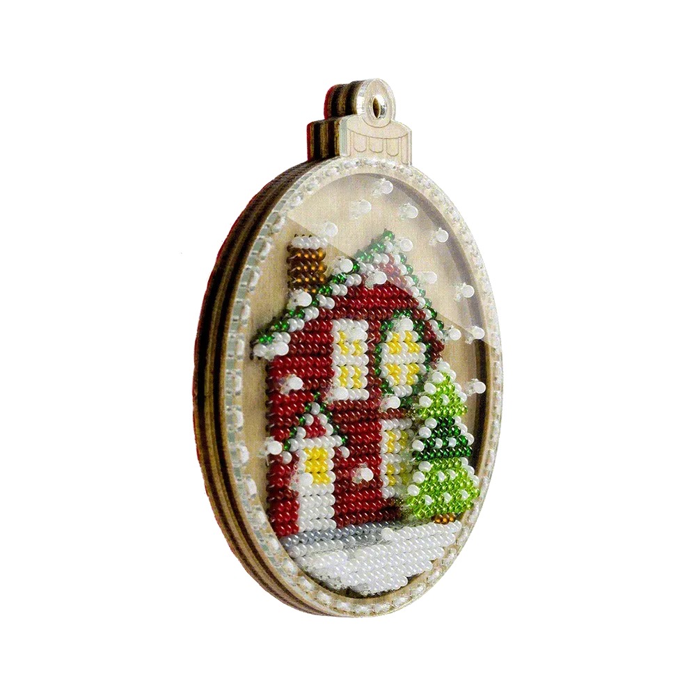 Festive House - Christmas Ornament Wooden Bead Kit, different perspective #1, zoomed in. Select this picture to zoom back out.