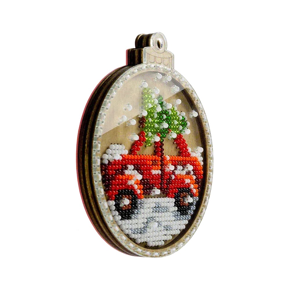 Car With Tree - Christmas Ornament Wooden Bead Kit, different perspective #1, zoomed in. Select this picture to zoom back out.