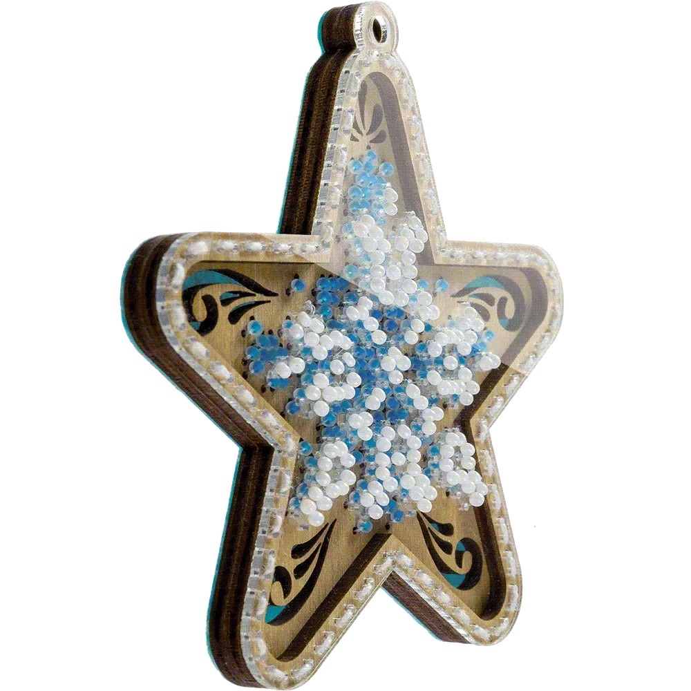Snowy Star - Christmas Ornament Wooden Bead Kit, different perspective #1, zoomed in. Select this picture to zoom back out.