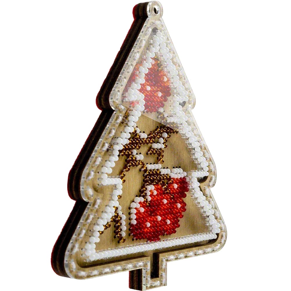 Tree With Rowan Berries - Christmas Ornament Wooden Bead Kit, different perspective #1, zoomed in. Select this picture to zoom back out.