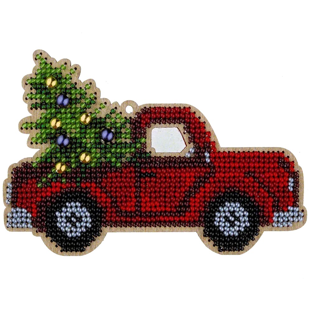 Red Car - Christmas Wooden Bead Kit, different perspective #1, zoomed in. Select this picture to zoom back out.