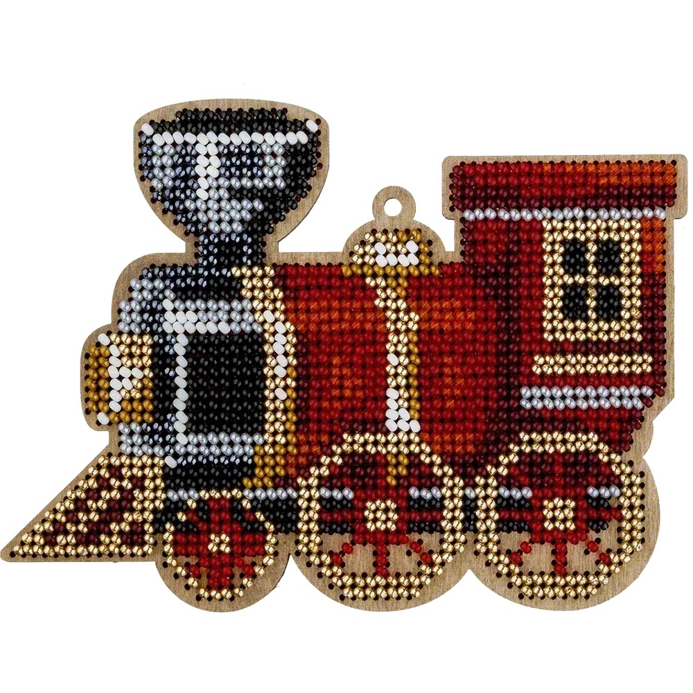 Holiday Train - Christmas Ornament Wooden Bead Kit, different perspective #1, zoomed in. Select this picture to zoom back out.