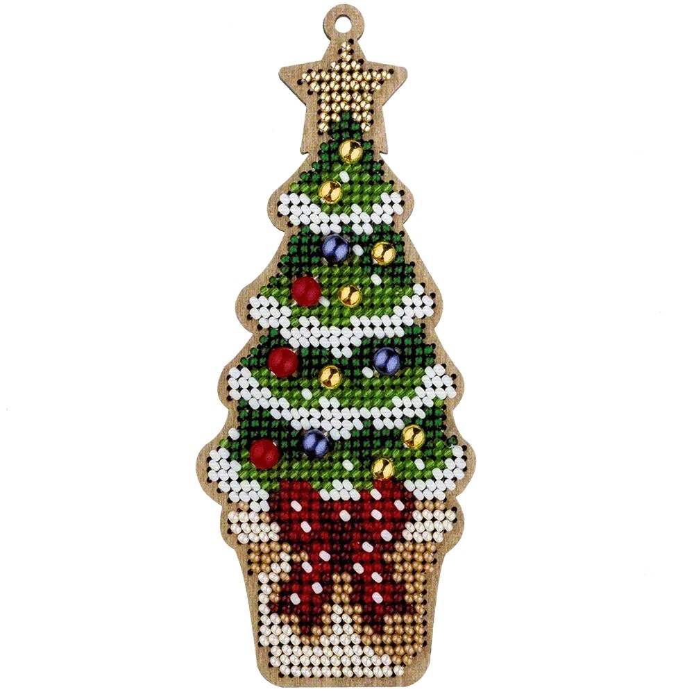 Tree In A Pot - Christmas Ornament Wooden Bead Kit, different perspective #1, zoomed in. Select this picture to zoom back out.