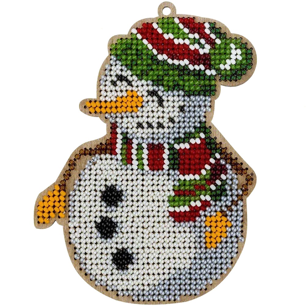 Happy Snowman - Christmas Ornament Wooden Bead Kit, different perspective #1, zoomed in. Select this picture to zoom back out.