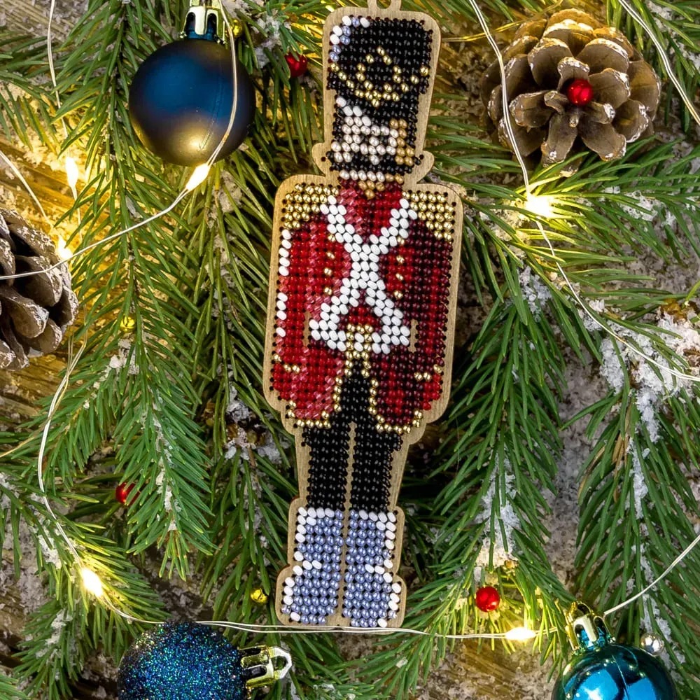 Tin Soldier - Christmas Ornament Wooden Bead Kit, zoomed in. Select this picture to zoom back out.