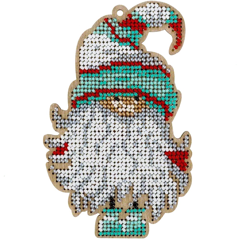Christmas Gnome - Christmas Ornament Wooden Bead Kit, different perspective #1, zoomed in. Select this picture to zoom back out.