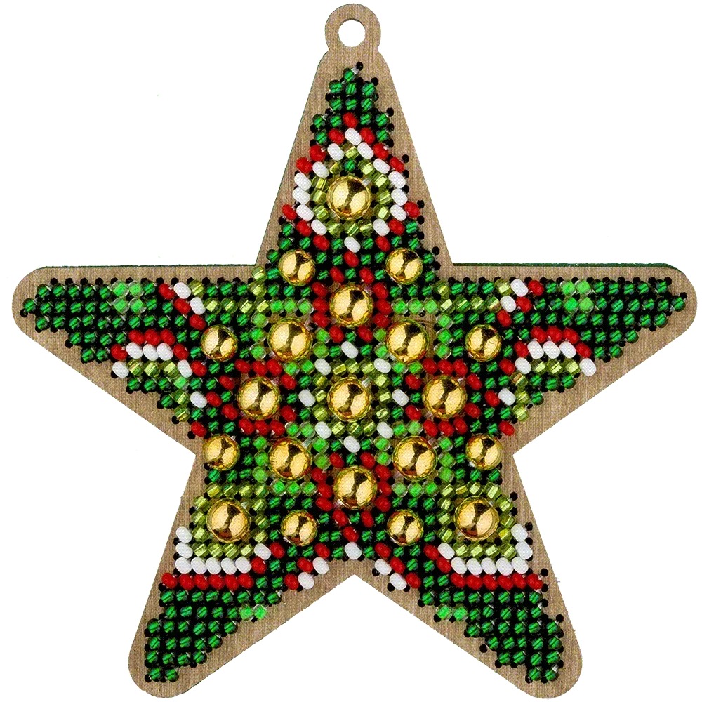 Emerald Tale Star - Christmas Ornament Wooden Bead Kit, different perspective #1, zoomed in. Select this picture to zoom back out.