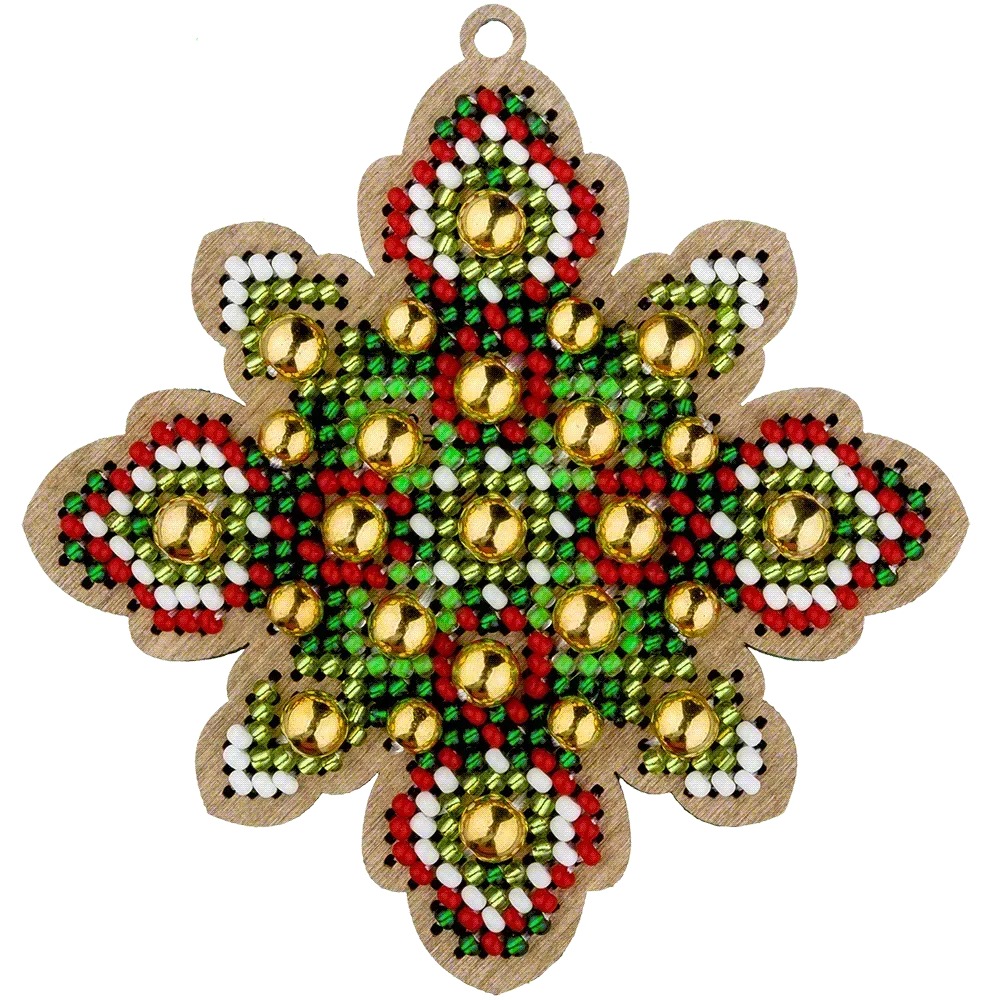 Emerald Tale Snowflake - Christmas Ornament Wooden Bead Kit, different perspective #1, zoomed in. Select this picture to zoom back out.