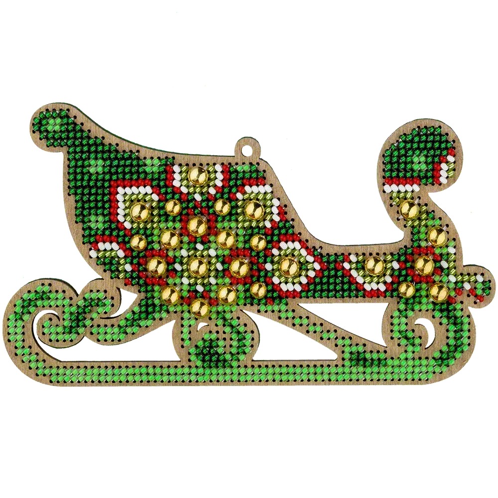 Emerald Tale Sleigh - Christmas Ornament Wooden Bead Kit, different perspective #1, zoomed in. Select this picture to zoom back out.