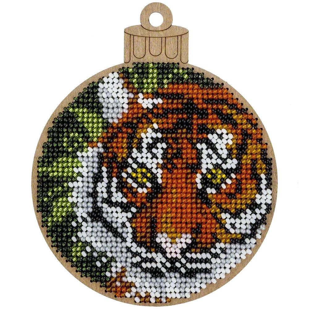 Jungle Tiger - Christmas Ornament Wooden Bead Kit, different perspective #1, zoomed in. Select this picture to zoom back out.
