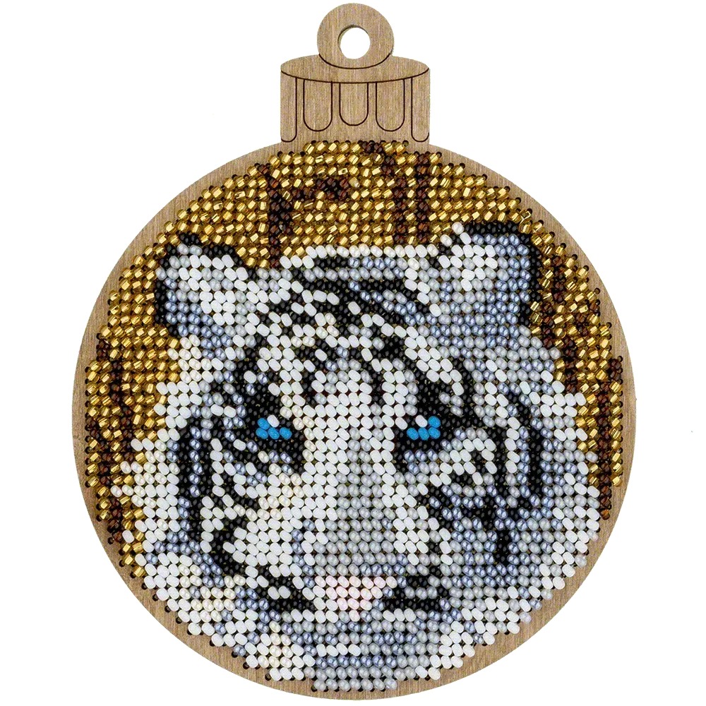 White Tiger - Christmas Ornament Wooden Bead Kit, different perspective #1, zoomed in. Select this picture to zoom back out.