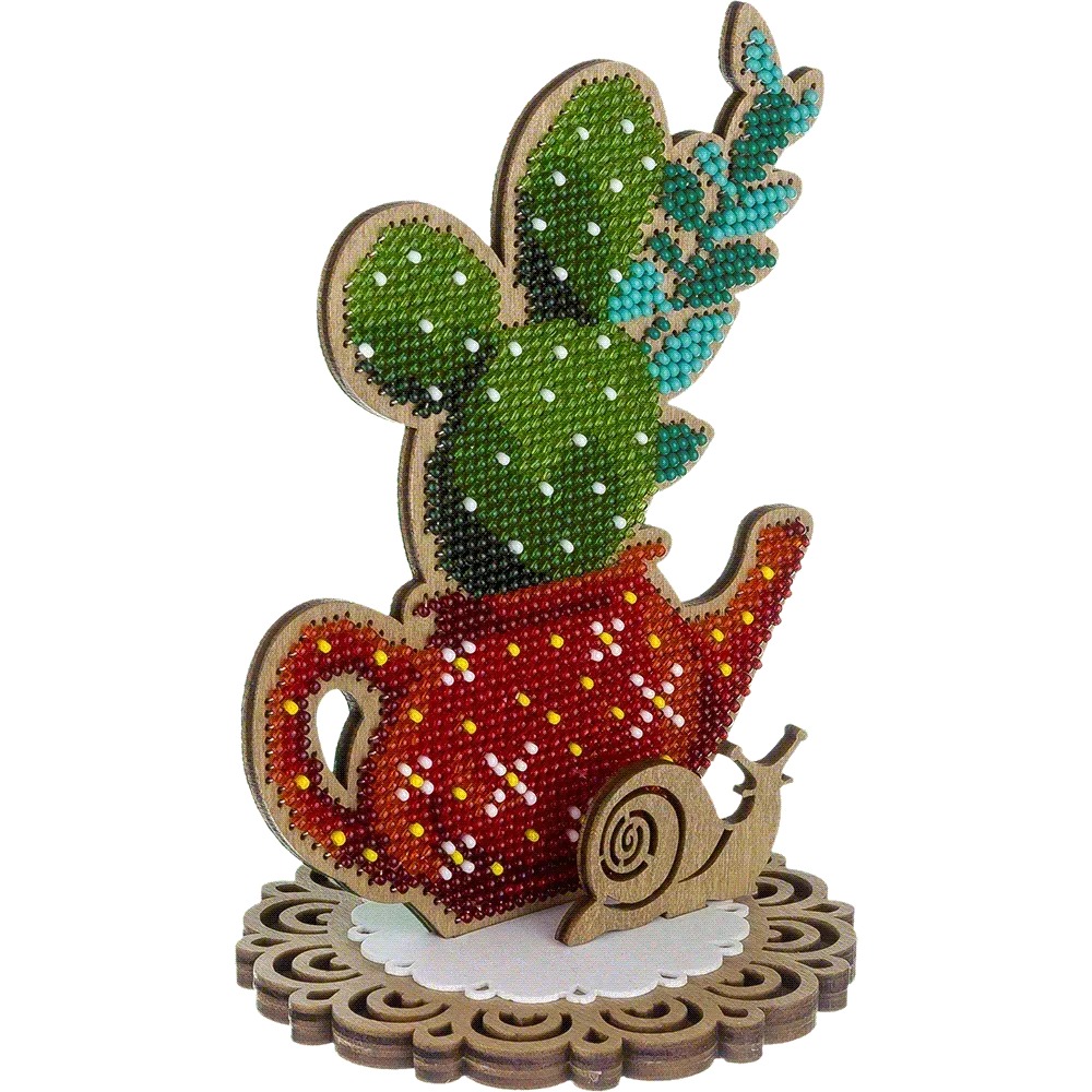 Cactus In A Teapot - Ornament Wooden Bead Kit, different perspective #1, zoomed in. Select this picture to zoom back out.