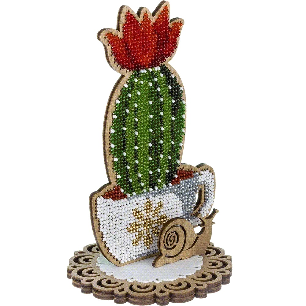 Cactus In A Cup - Ornament Wooden Bead Kit, different perspective #1, zoomed in. Select this picture to zoom back out.