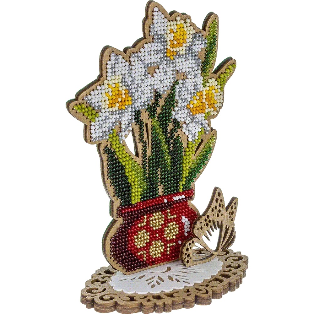 Daffodils In A Pot - Ornament Wooden Bead Kit, different perspective #1, zoomed in. Select this picture to zoom back out.