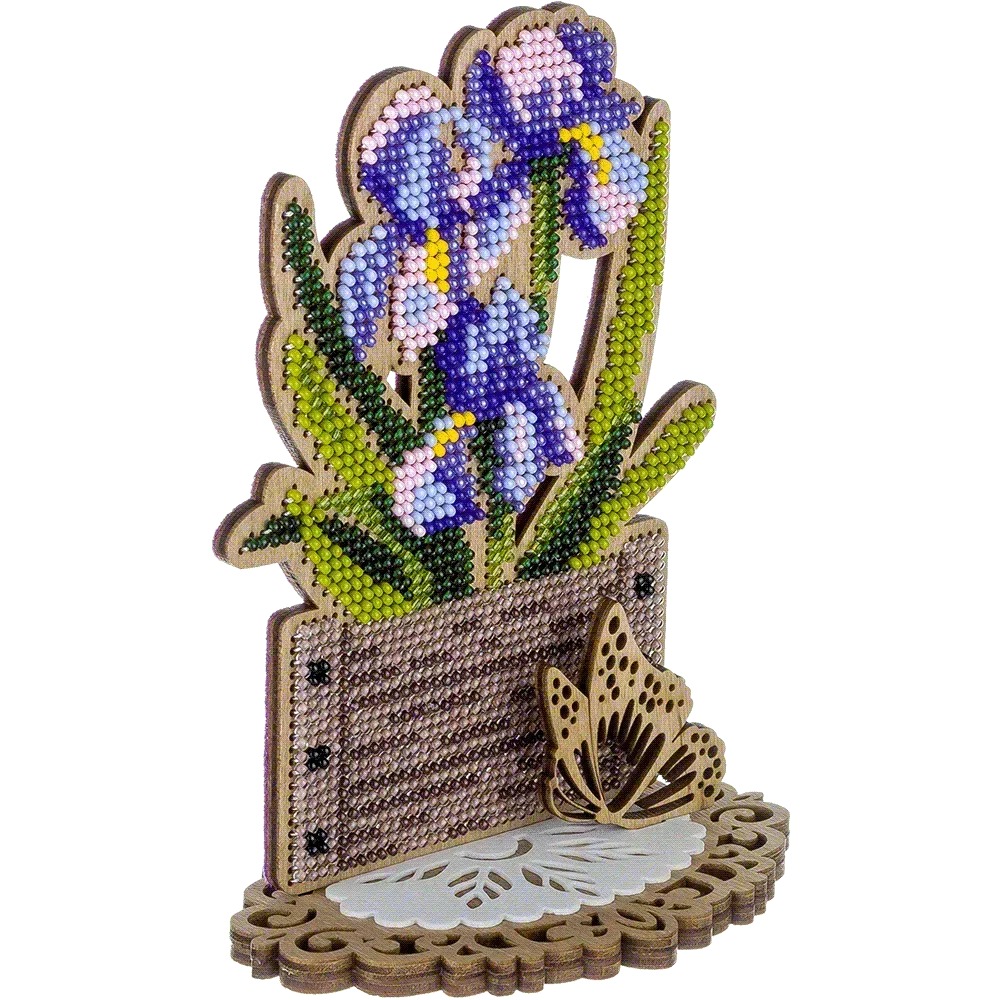 Irises In A Pot - Ornament Wooden Bead Kit, different perspective #1, zoomed in. Select this picture to zoom back out.